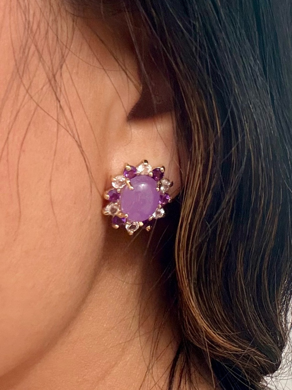 14k gold Chic Lavender and Gold Floral Earrings